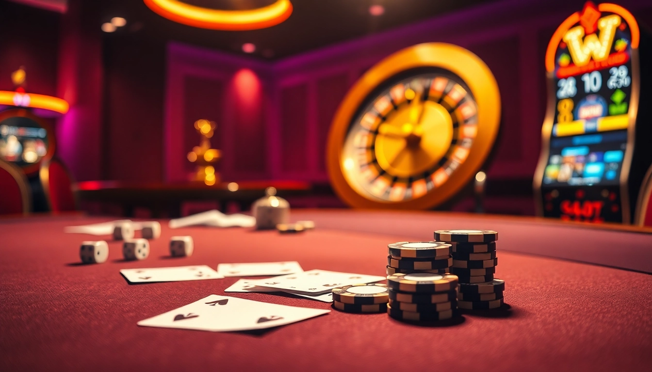 Experience the thrill of online gambling at Go8 com with a vibrant casino scene featuring poker cards and roulette.